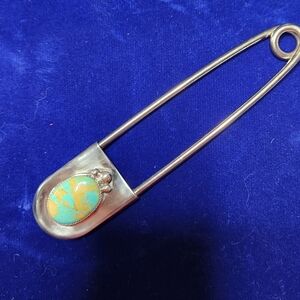 Extra Large Safety Pin with Large Turquoise Stone